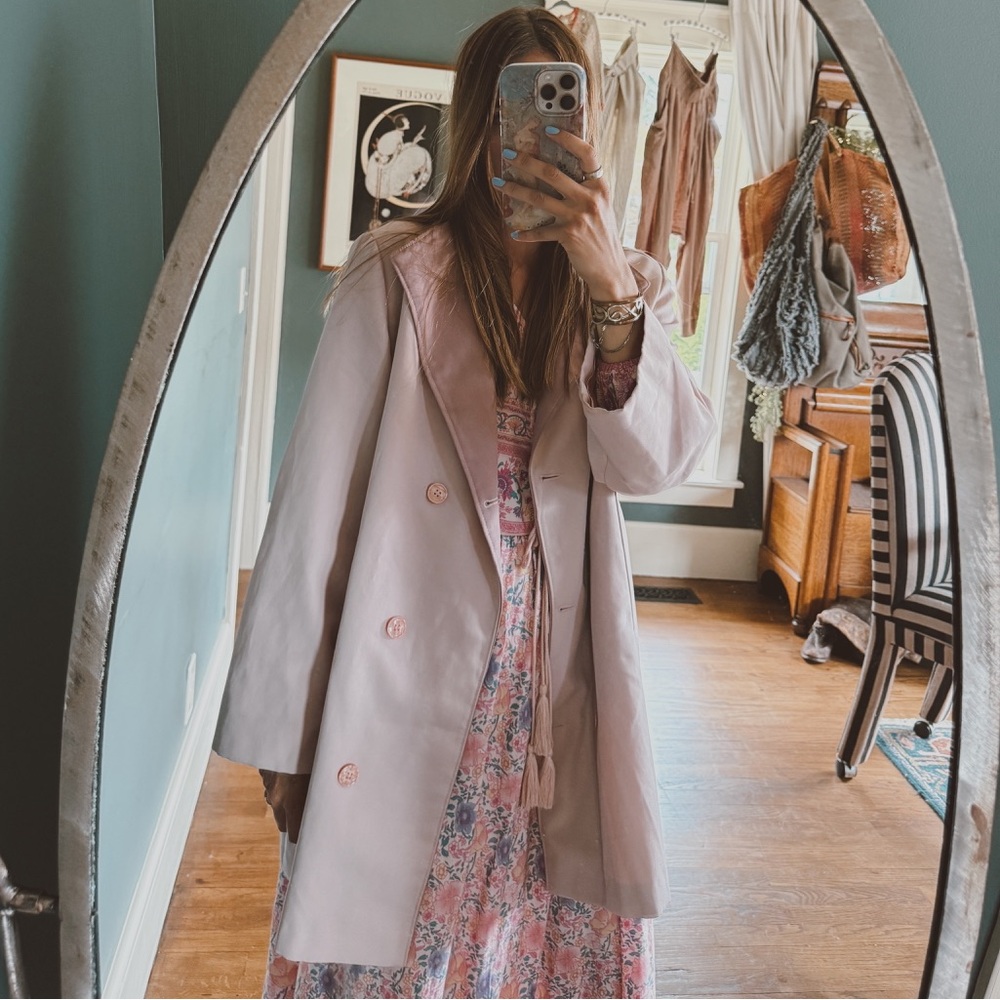 Vintage pink double breasted trench chef’s coat sz medium
